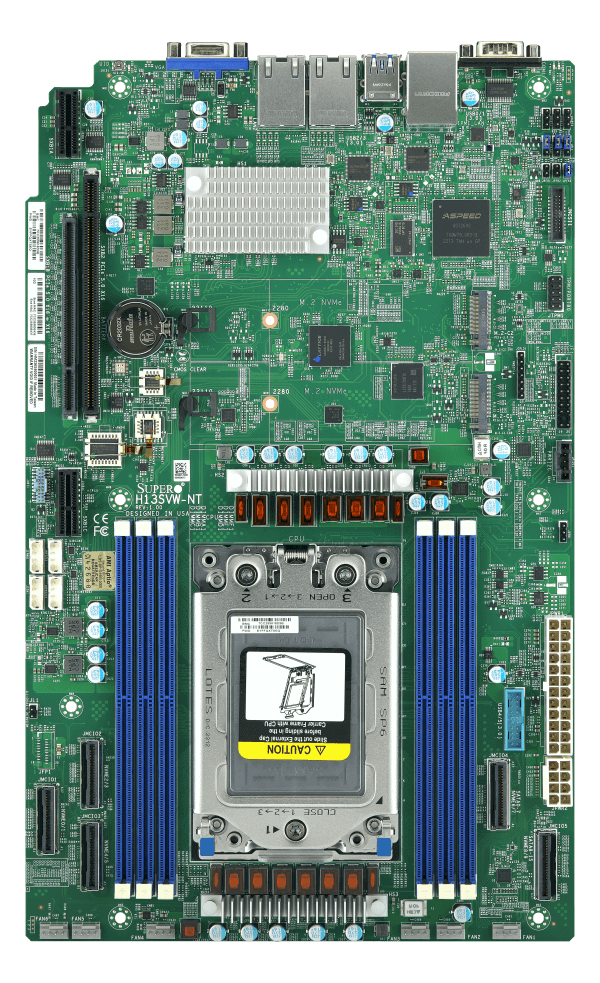 H13 AMD EPYC UP WIO platform with socket SP6 CPU, SoC, 6