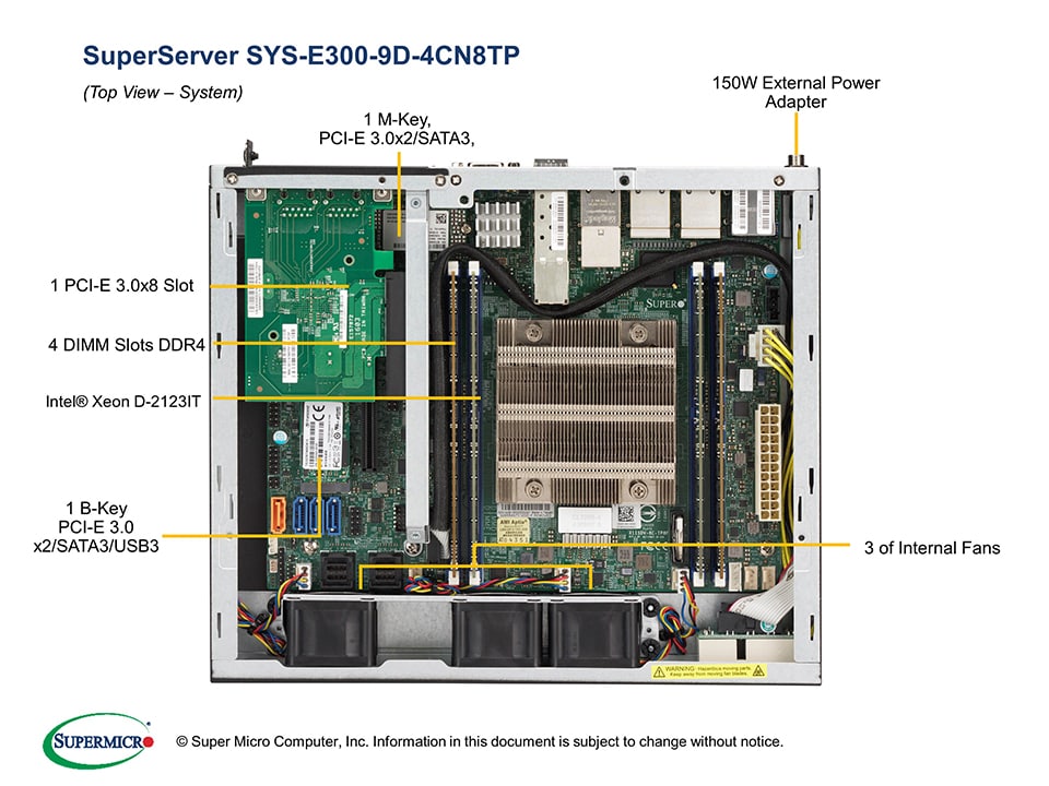 Skylake D, X11SDV-4C-TP8F, E300 + 150W power adapter