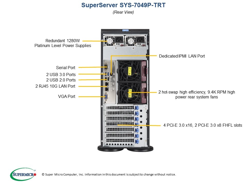 X11DPI-NT-P, CSE-745BTS-R1K28BP2, 4U Tower Mainstream Server