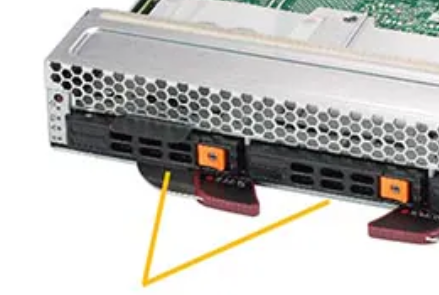 Black hot swap tool-less NVMe 2.5" HDD tray with orange butt