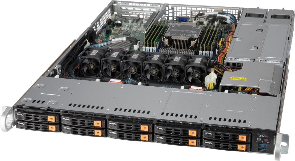 Black 1U SC116 Standard W/ 860W, 10 Nvme HDD trays,RoHS