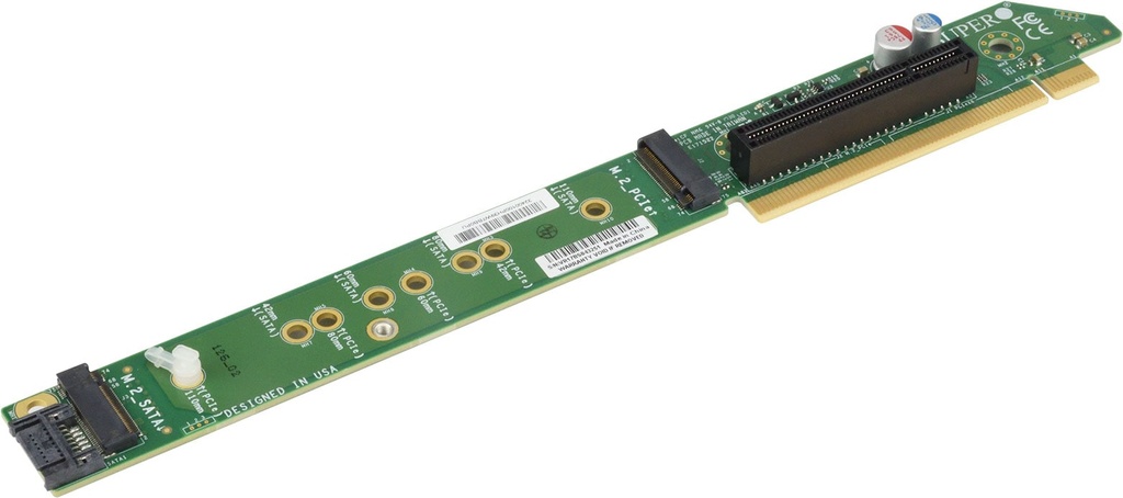 1U Ultra RHS Riser Card with 1 PCIE/SATA Hybrid M.2 &1 PCIE