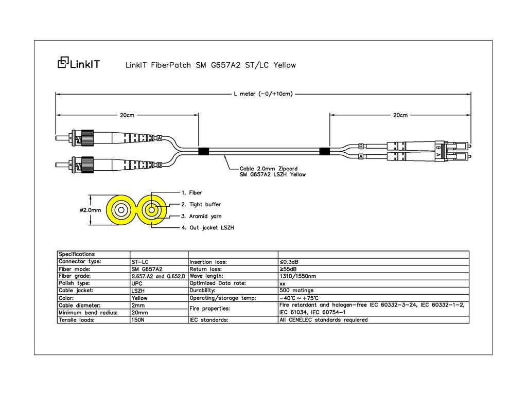 LinkIT fiber cable OS2 LC/ST 10m