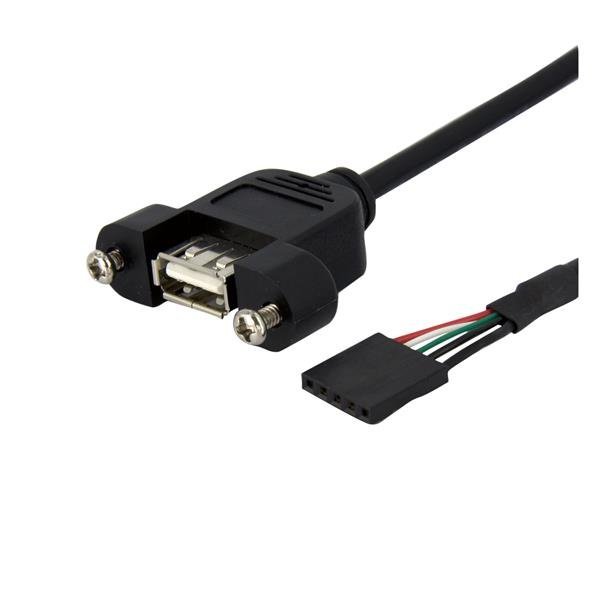 Mountable Female USB A to Female 5 Pin IDC USB Cable, 900mm, USB 2.0