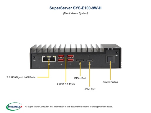 [SYS-E100-9W-H] Fanless E101-02 + Whiskey Lake X11SWN-H-WOHS,RoHS