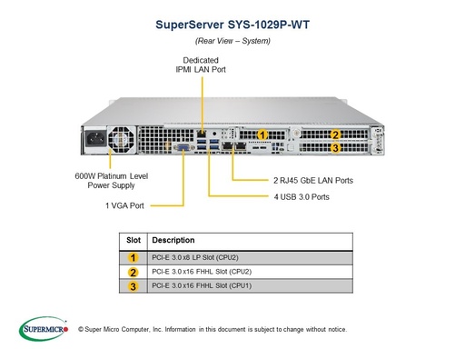 [SYS-1029P-WT] WIO System:  X11DDW-L;  CSE-113AC2-600WB;  SYS-1029P-WT