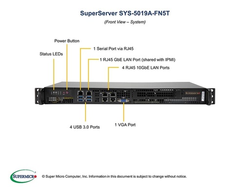 [SYS-5019A-FN5T] Embedded 1U, Denverton, A2SDV-16C-TLN5F + CSE-505-203B