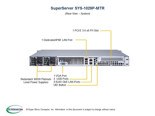 [SYS-1029P-MTR] X11DPL-i, SC113M standard chassis w/Redundant 800W