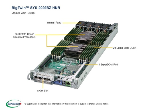 [SYS-2029BZ-HNR] BigTwin 3UPI 2U 4-Node, 6x2.5" NVMe, X11DPT-BH, 217BHQ+